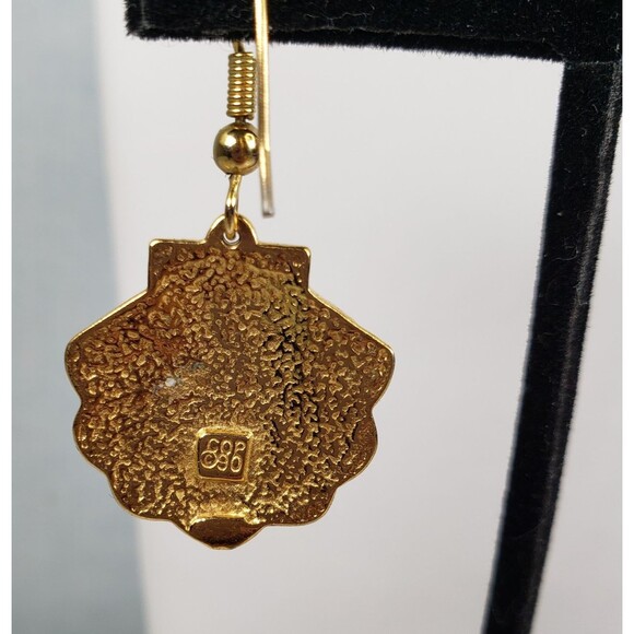 Vintage 1980's Signed COP co.90 Shell Dangle Enamal Gold Tone Earrings - Picture 13 of 15